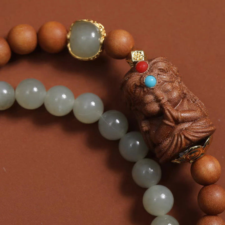 Buddha Stones Tibetan Zakiram Goddess Of  Wealth Hetian Jade Sandalwood Prosperity Bracelet