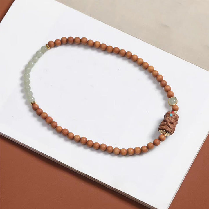 Buddha Stones Tibetan Zakiram Goddess Of  Wealth Hetian Jade Sandalwood Prosperity Bracelet