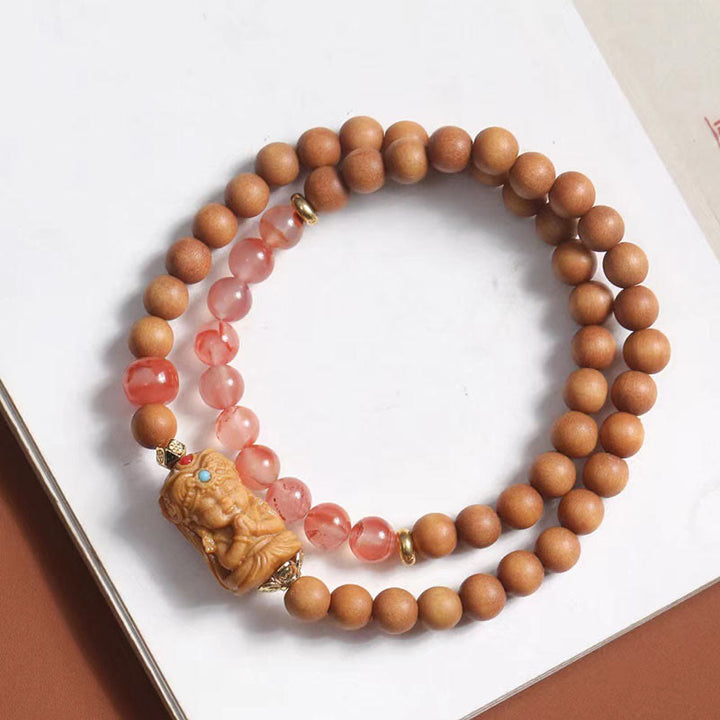 Buddha Stones Tibetan Zakiram Goddess Of  Wealth South Red Agate Sandalwood Fortune Bracelet