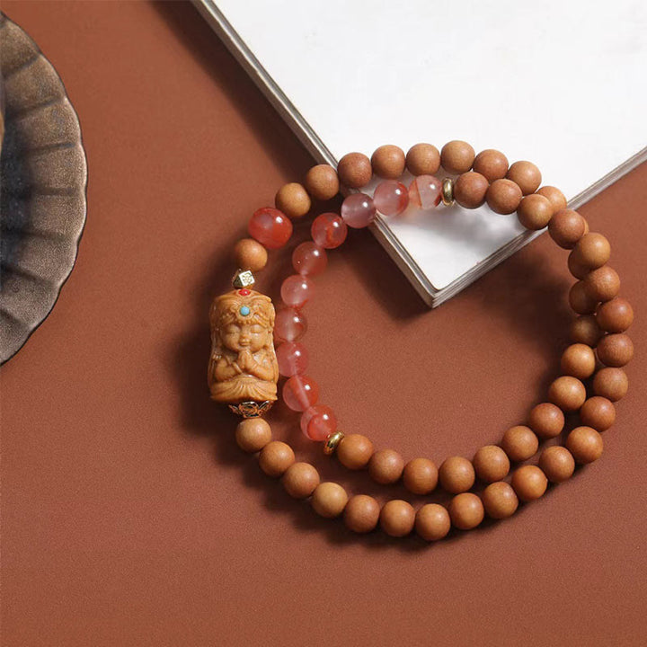 Buddha Stones Tibetan Zakiram Goddess Of  Wealth South Red Agate Sandalwood Fortune Bracelet
