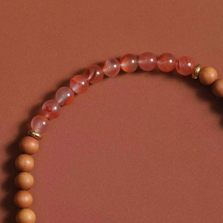 Buddha Stones Tibetan Zakiram Goddess Of  Wealth South Red Agate Sandalwood Fortune Bracelet