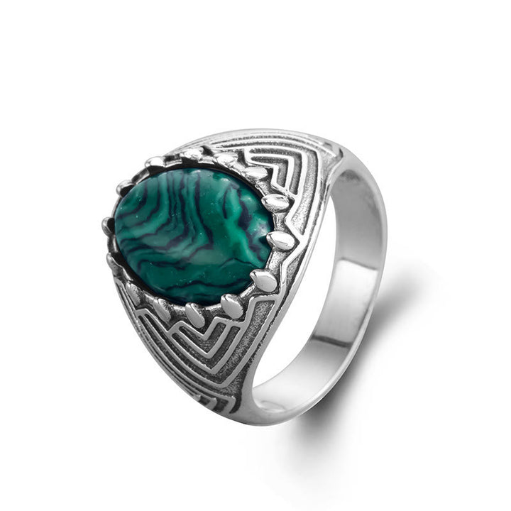 Buddha Stones Oval Vintage 925 Sterling Silver Malachite Bead Calmness Ring
