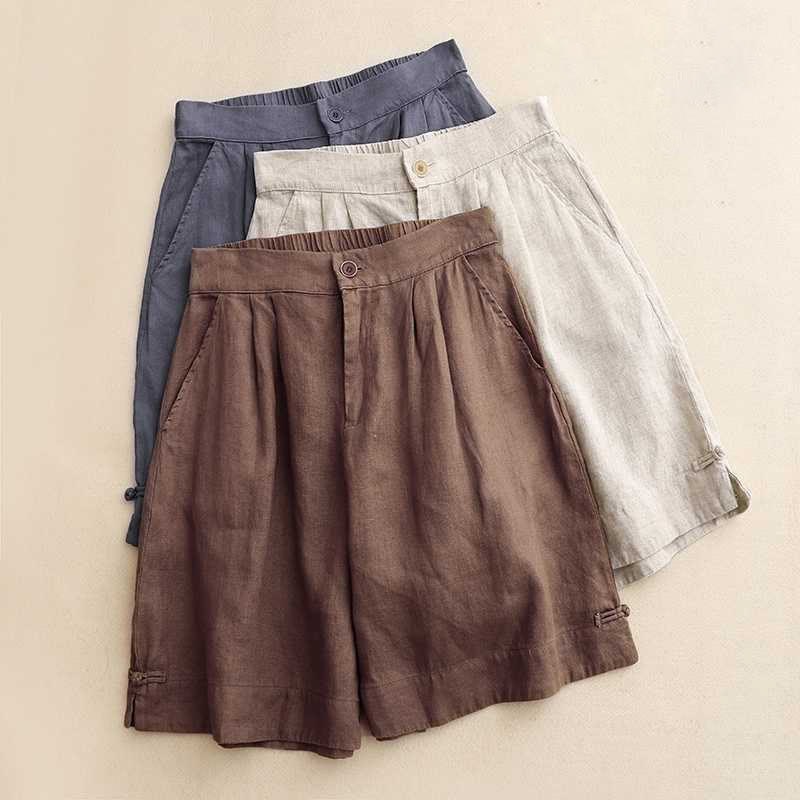 Buddha Stones Summer Casual Solid Color Zipper Button Acrylic Fiber Frog Button Women's Shorts With Pockets - image 21