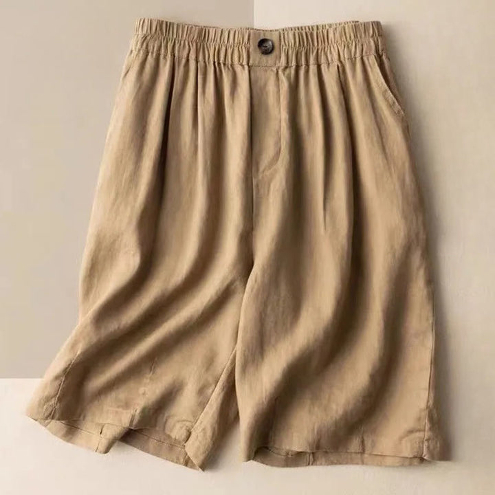 Buddha Stones Summer Casual Plain Zipper Button Cotton Linen Women's Shorts With Pockets