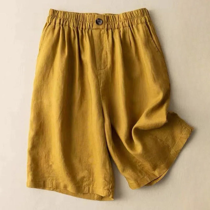 Buddha Stones Summer Casual Plain Zipper Button Cotton Linen Women's Shorts With Pockets
