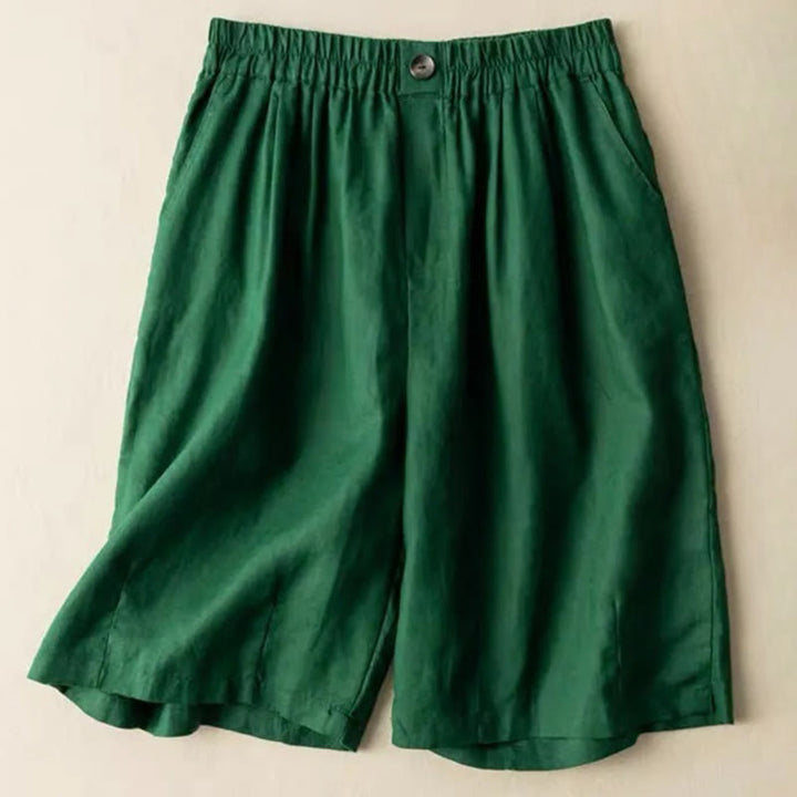 Buddha Stones Summer Casual Plain Zipper Button Cotton Linen Women's Shorts With Pockets