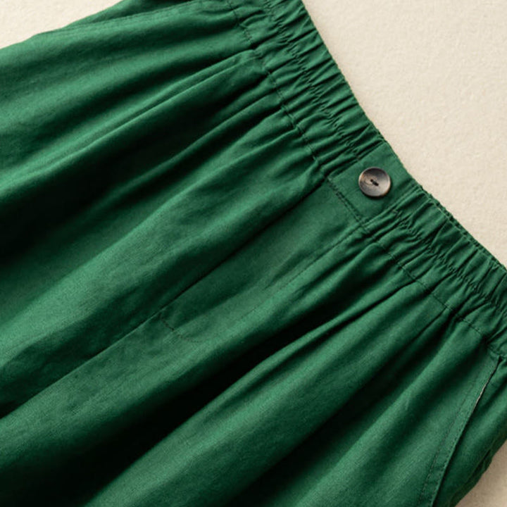 Buddha Stones Summer Casual Plain Zipper Button Cotton Linen Women's Shorts With Pockets