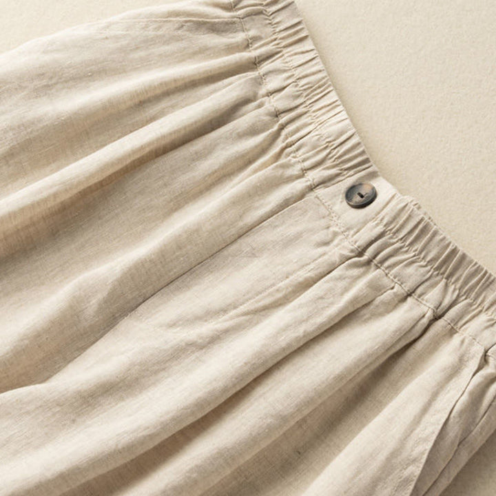 Buddha Stones Summer Casual Plain Zipper Button Cotton Linen Women's Shorts With Pockets