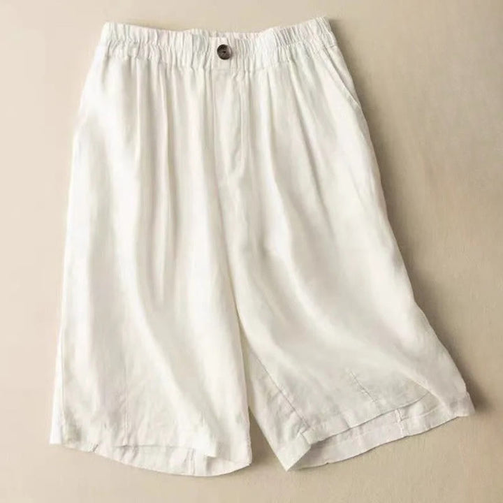 Buddha Stones Summer Casual Plain Zipper Button Cotton Linen Women's Shorts With Pockets