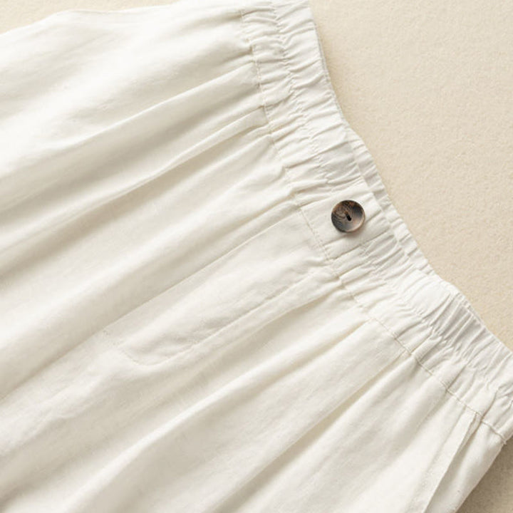 Buddha Stones Summer Casual Plain Zipper Button Cotton Linen Women's Shorts With Pockets