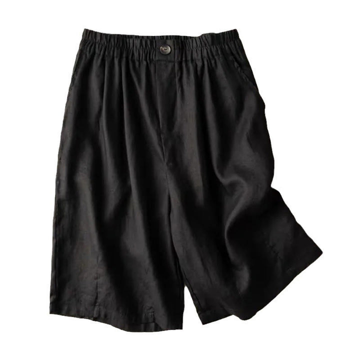 Buddha Stones Summer Casual Plain Zipper Button Cotton Linen Women's Shorts With Pockets