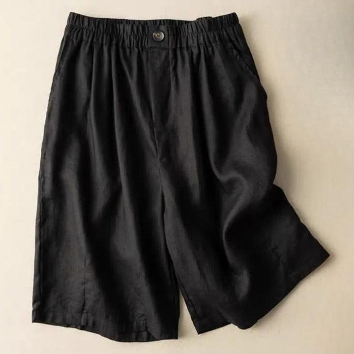 Buddha Stones Summer Casual Plain Zipper Button Cotton Linen Women's Shorts With Pockets