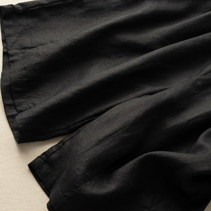 Buddha Stones Summer Casual Plain Zipper Button Cotton Linen Women's Shorts With Pockets