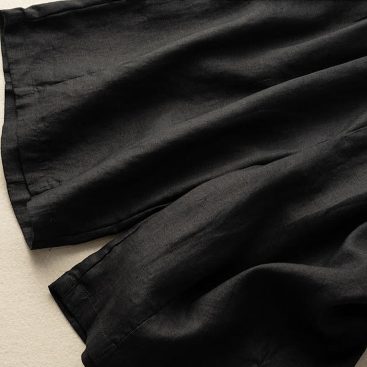 Buddha Stones Summer Casual Plain Zipper Button Cotton Linen Women's Shorts With Pockets