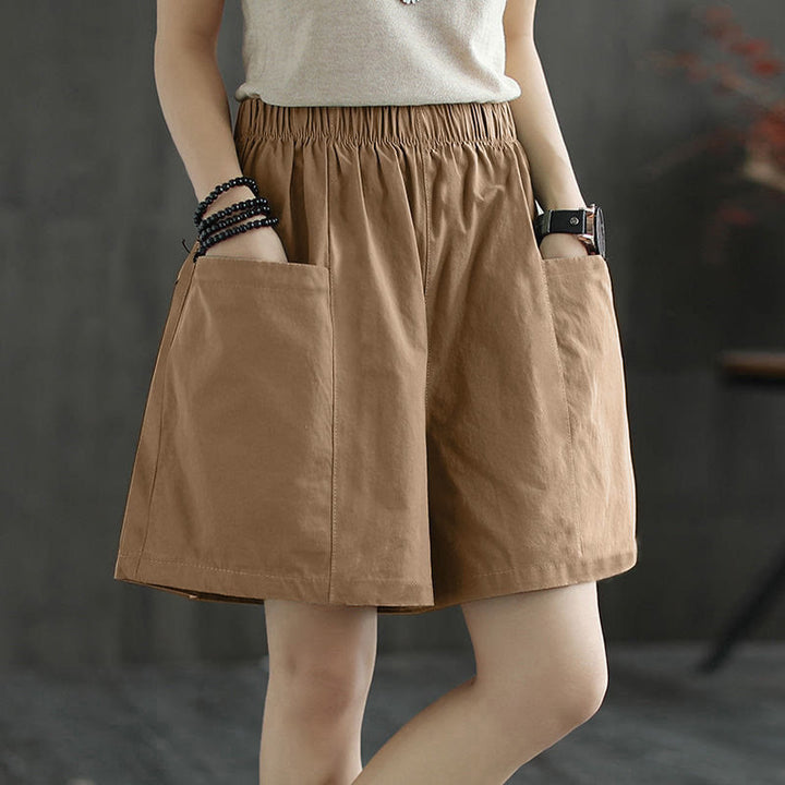 Buddha Stones Summer Casual Plain Straight Overalls Cotton Women's Shorts With Pockets