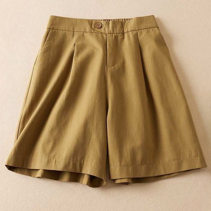 Buddha Stones Summer Casual Plain Cotton Linen Zipper Button Women's Shorts With Pockets
