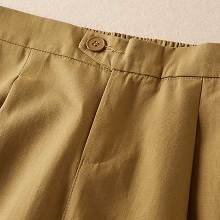 Buddha Stones Summer Casual Plain Cotton Linen Zipper Button Women's Shorts With Pockets