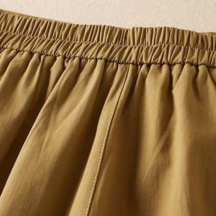 Buddha Stones Summer Casual Plain Cotton Linen Zipper Button Women's Shorts With Pockets