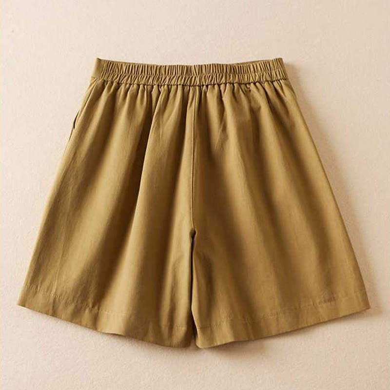 Buddha Stones Summer Casual Plain Cotton Linen Zipper Button Women's Shorts With Pockets