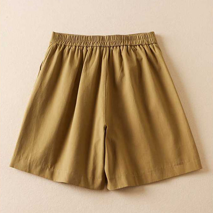 Buddha Stones Summer Casual Plain Cotton Linen Zipper Button Women's Shorts With Pockets