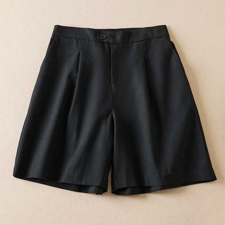 Buddha Stones Summer Casual Plain Cotton Linen Zipper Button Women's Shorts With Pockets
