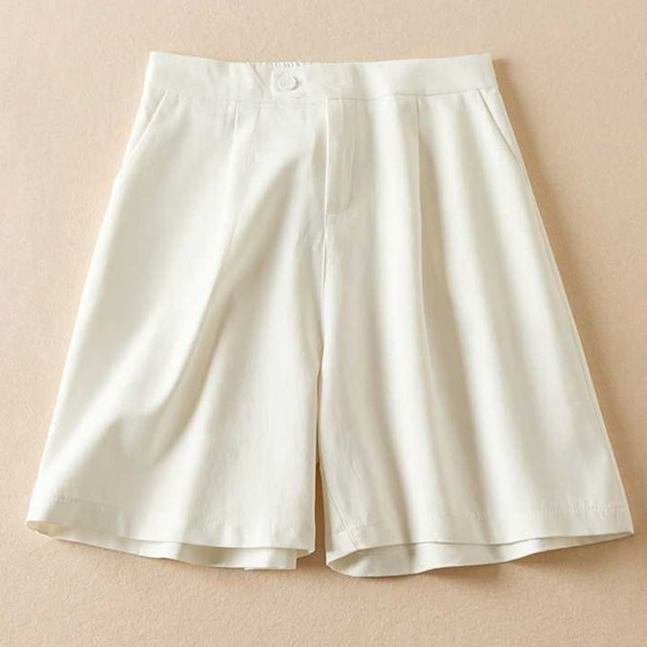 Buddha Stones Summer Casual Plain Cotton Linen Zipper Button Women's Shorts With Pockets