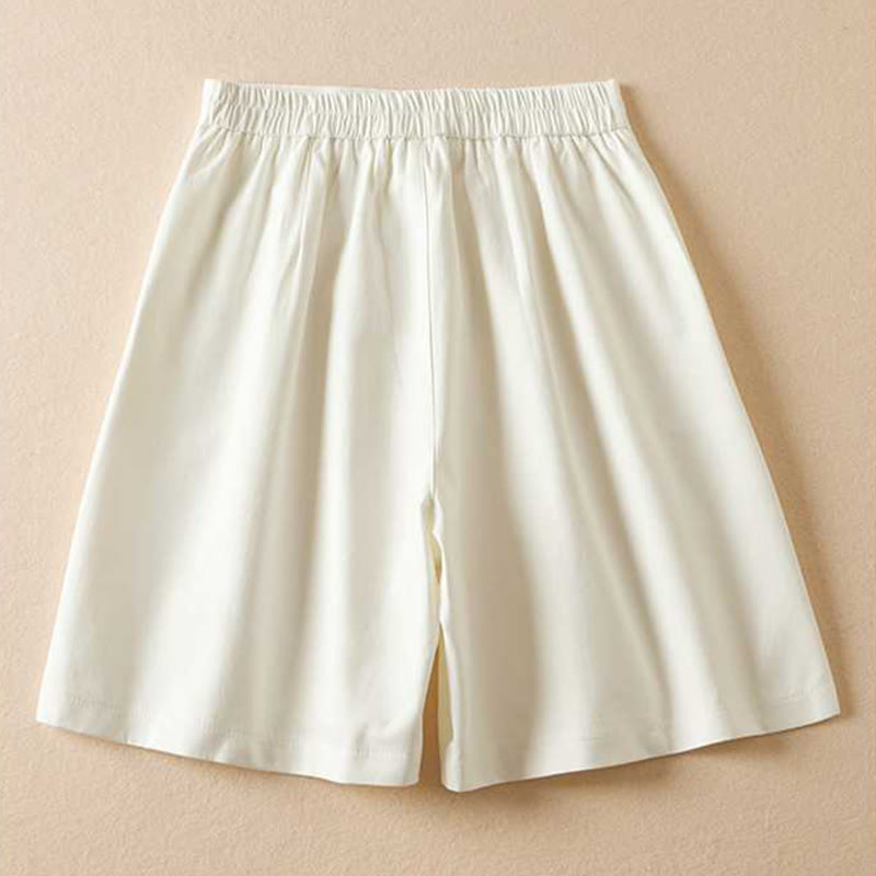 Buddha Stones Summer Casual Plain Cotton Linen Zipper Button Women's Shorts With Pockets