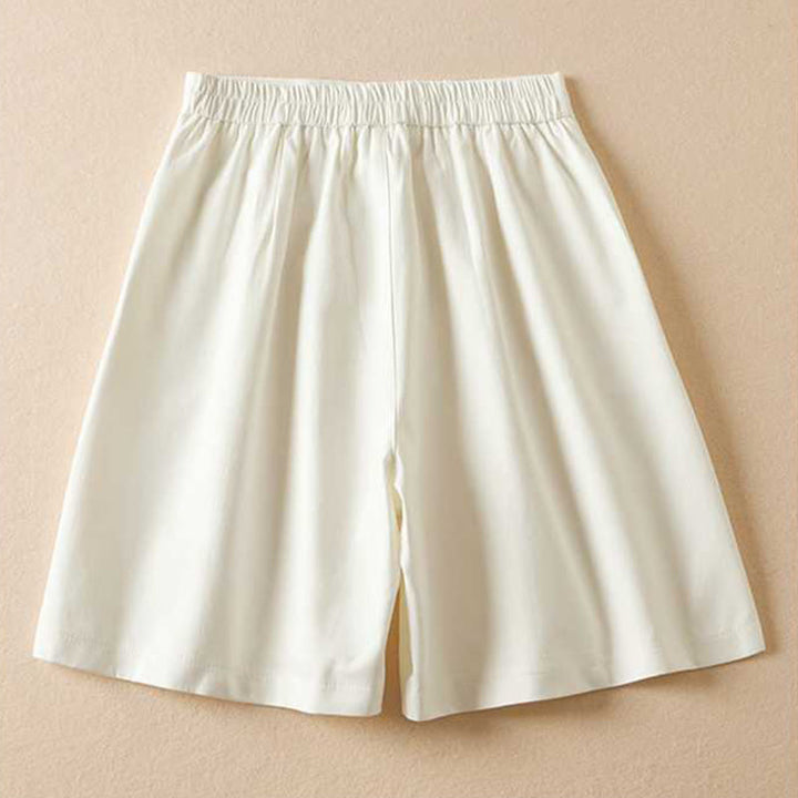 Buddha Stones Summer Casual Plain Cotton Linen Zipper Button Women's Shorts With Pockets
