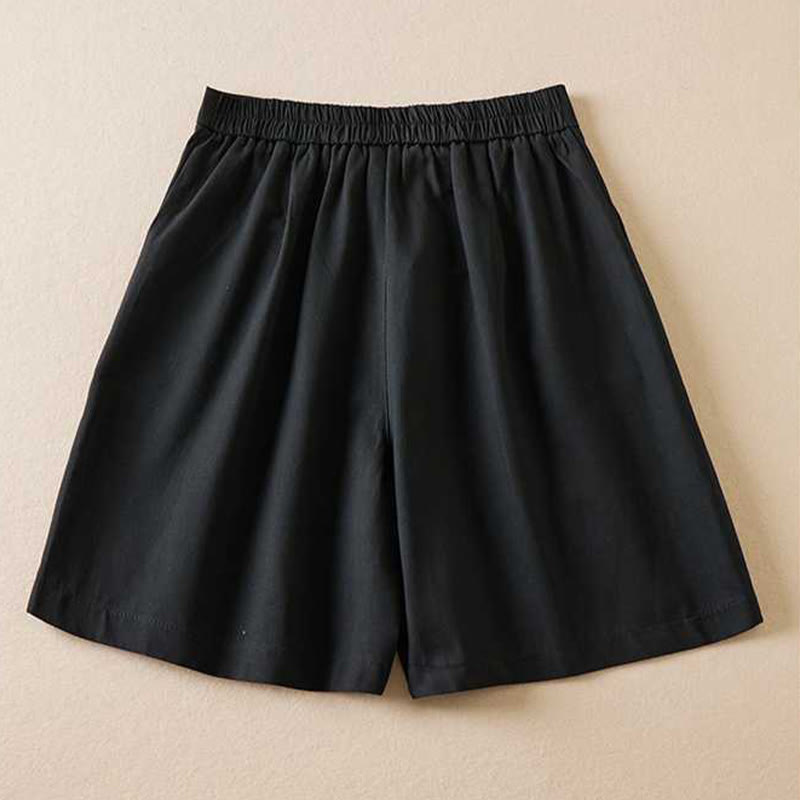 Buddha Stones Summer Casual Plain Cotton Linen Zipper Button Women's Shorts With Pockets