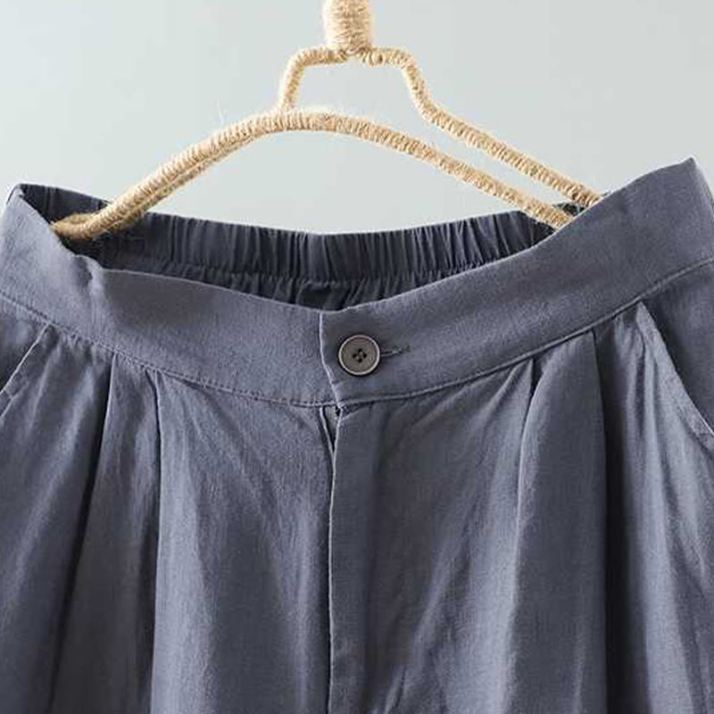 Buddha Stones Summer Casual Solid Color Frog Button Zipper Button Acrylic Fiber Women's Shorts With Pockets - image 1