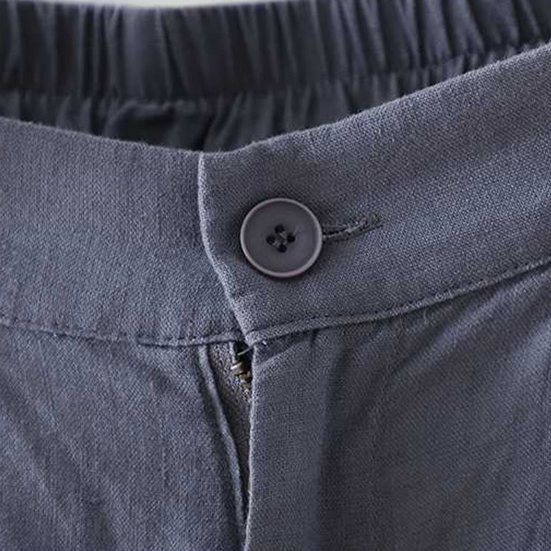 Buddha Stones Summer Casual Solid Color Frog Button Zipper Button Acrylic Fiber Women's Shorts With Pockets