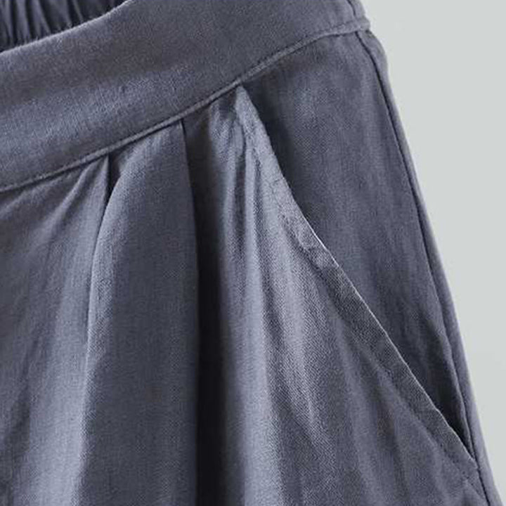 Buddha Stones Summer Casual Solid Color Frog Button Zipper Button Acrylic Fiber Women's Shorts With Pockets - image 4