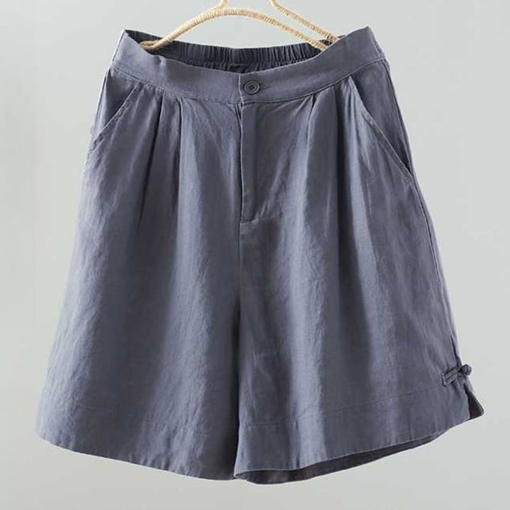 Buddha Stones Summer Casual Solid Color Frog Button Zipper Button Acrylic Fiber Women's Shorts With Pockets