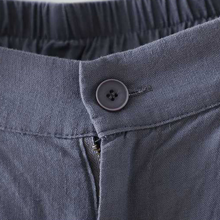 Buddha Stones Summer Casual Solid Color Frog Button Zipper Button Acrylic Fiber Women's Shorts With Pockets - image 2