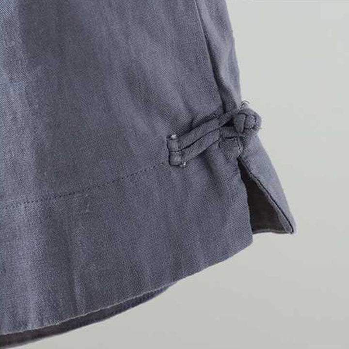 Buddha Stones Summer Casual Solid Color Frog Button Zipper Button Acrylic Fiber Women's Shorts With Pockets - image 5