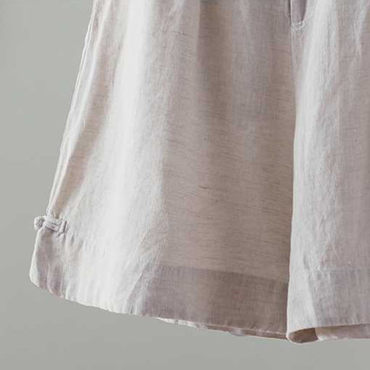Buddha Stones Summer Casual Solid Color Frog Button Zipper Button Acrylic Fiber Women's Shorts With Pockets