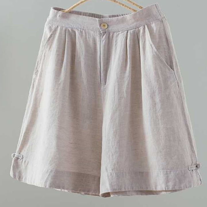 Buddha Stones Summer Casual Solid Color Frog Button Zipper Button Acrylic Fiber Women's Shorts With Pockets - Seashell - US12，UK/AU16，EU44 (2XL) - image 6