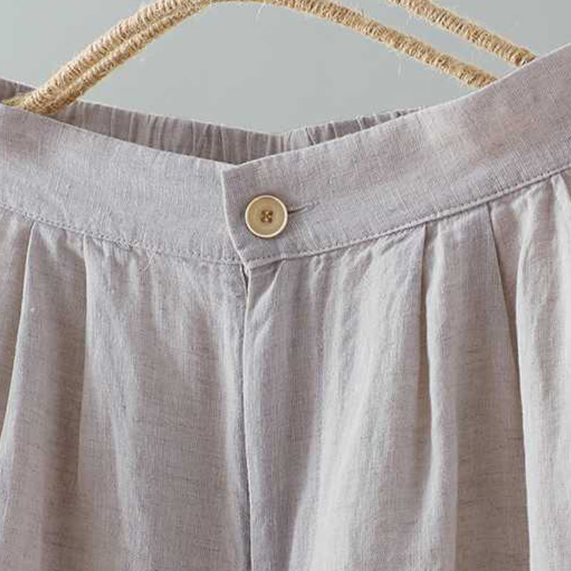 Buddha Stones Summer Casual Solid Color Frog Button Zipper Button Acrylic Fiber Women's Shorts With Pockets