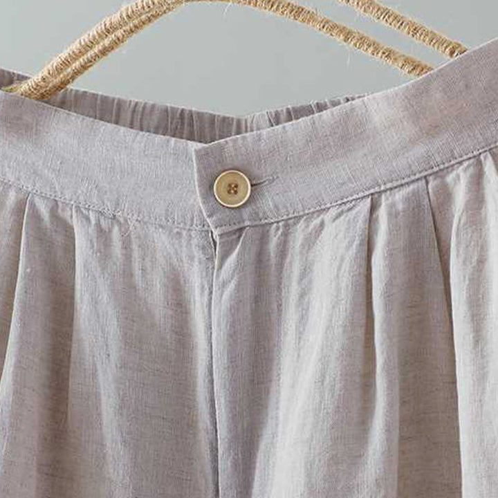 Buddha Stones Summer Casual Solid Color Frog Button Zipper Button Acrylic Fiber Women's Shorts With Pockets