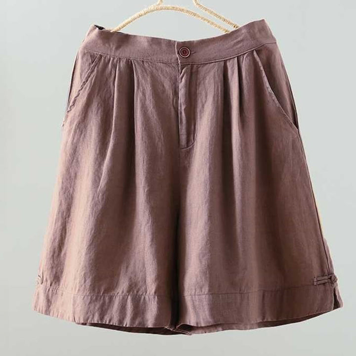 Buddha Stones Summer Casual Solid Color Frog Button Zipper Button Acrylic Fiber Women's Shorts With Pockets - SaddleBrown - US12，UK/AU16，EU44 (2XL) - image 11