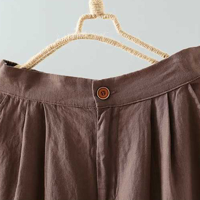 Buddha Stones Summer Casual Solid Color Frog Button Zipper Button Acrylic Fiber Women's Shorts With Pockets