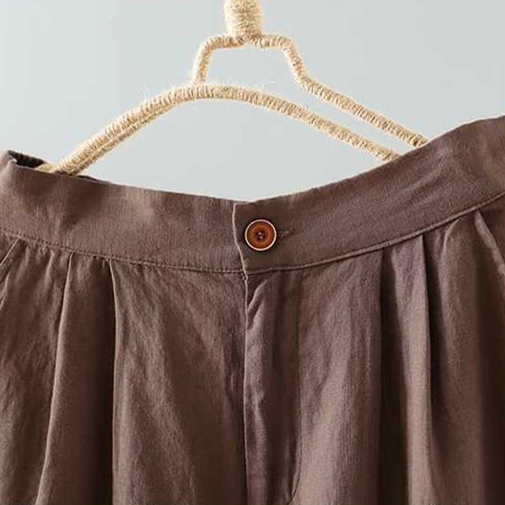 Buddha Stones Summer Casual Solid Color Frog Button Zipper Button Acrylic Fiber Women's Shorts With Pockets