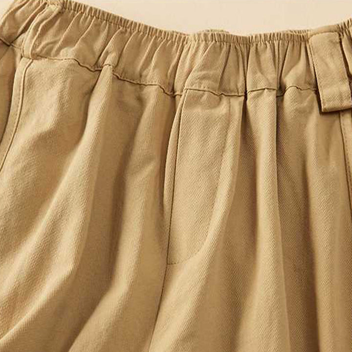 Buddha Stones Summer Casual Loose Plain Cotton Women's Shorts With Pockets
