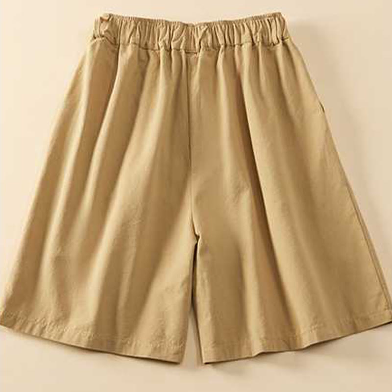 Buddha Stones Summer Casual Loose Plain Cotton Women's Shorts With Pockets