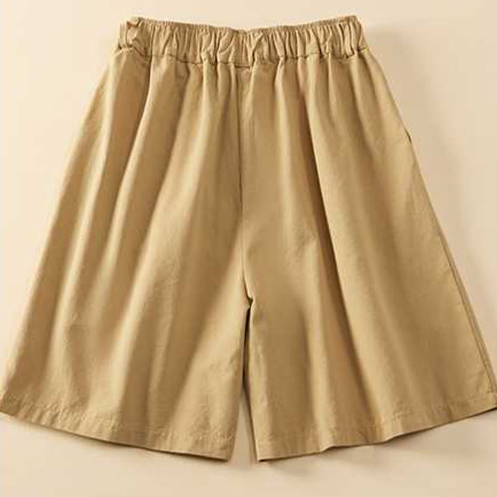 Buddha Stones Summer Casual Loose Plain Cotton Women's Shorts With Pockets