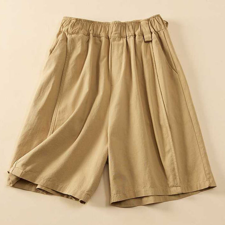 Buddha Stones Summer Casual Loose Plain Cotton Women's Shorts With Pockets