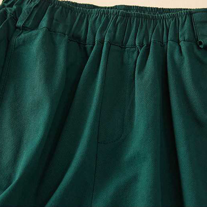 Buddha Stones Summer Casual Loose Plain Cotton Women's Shorts With Pockets