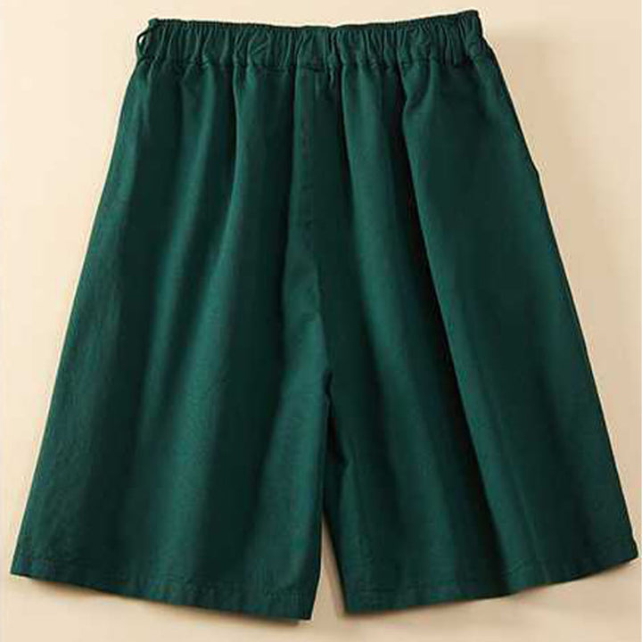 Buddha Stones Summer Casual Loose Plain Cotton Women's Shorts With Pockets