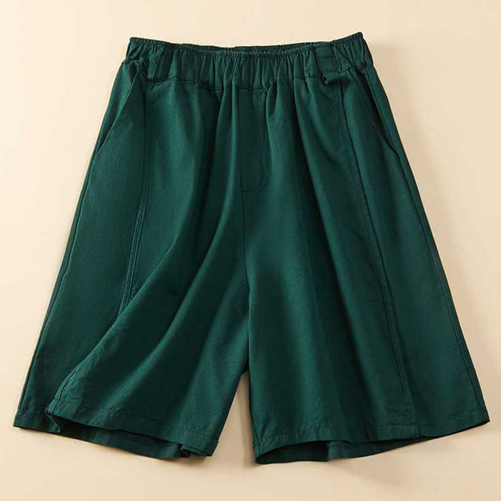 Buddha Stones Summer Casual Loose Plain Cotton Women's Shorts With Pockets - DarkGreen - US8-10，UK/AU12-14，EU40-42 (2XL) - image 7
