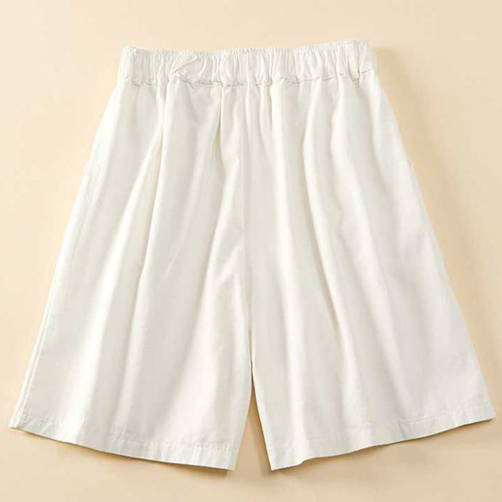 Buddha Stones Summer Casual Loose Plain Cotton Women's Shorts With Pockets